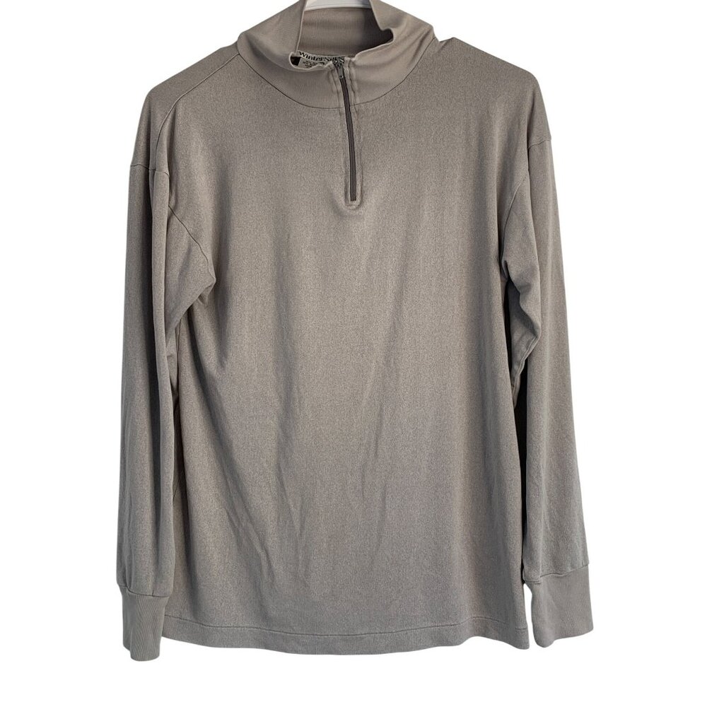 Winter Silks Mens Gray Silk Blend Mock Neck Half-Zip Pullover Top Size S 8927